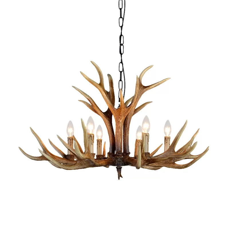 Rustic Resin Stag Antler Chandelier – 6/8/10-Light Brown Pendant
