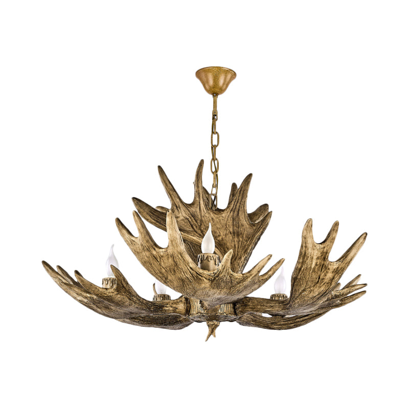 Rustic Deer Antler Resin Chandelier – 5-Light Brown Ceiling Pendant