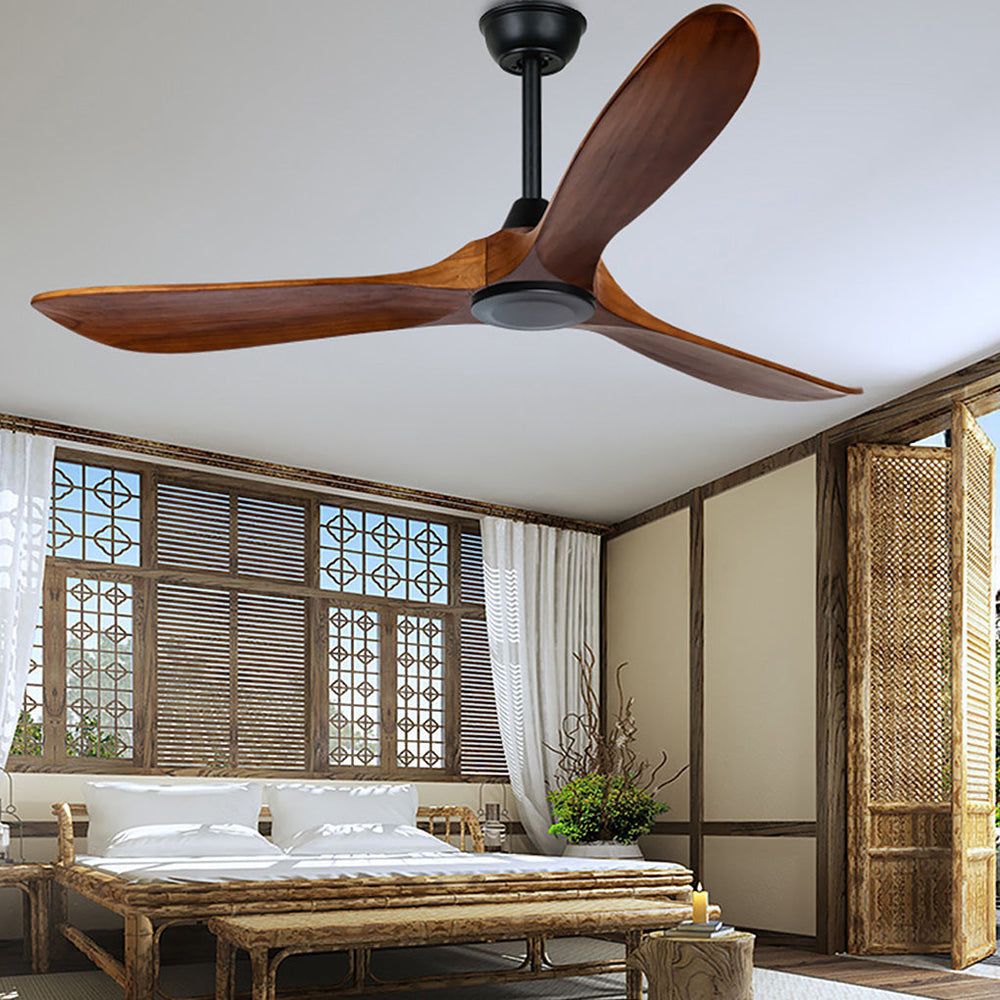 Retro Solid Wood Frequency Conversion Silent Ceiling Fan with LED Light