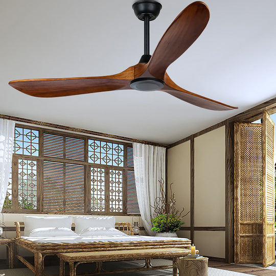 Retro Solid Wood Frequency Conversion Silent Ceiling Fan with LED Light
