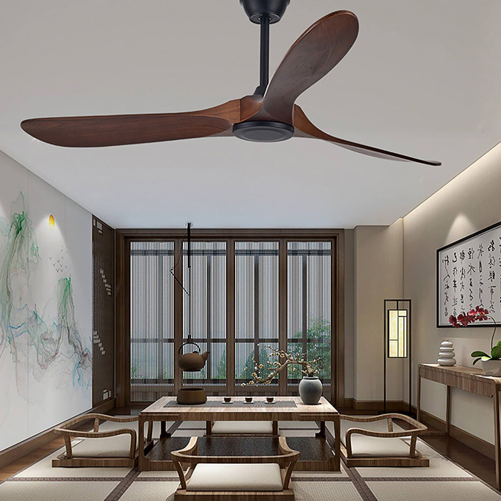 Retro Solid Wood Frequency Conversion Silent Ceiling Fan with LED Light