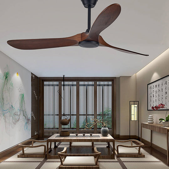 Retro Solid Wood Frequency Conversion Silent Ceiling Fan with LED Light