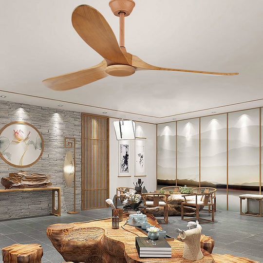 Retro Solid Wood Frequency Conversion Silent Ceiling Fan with LED Light