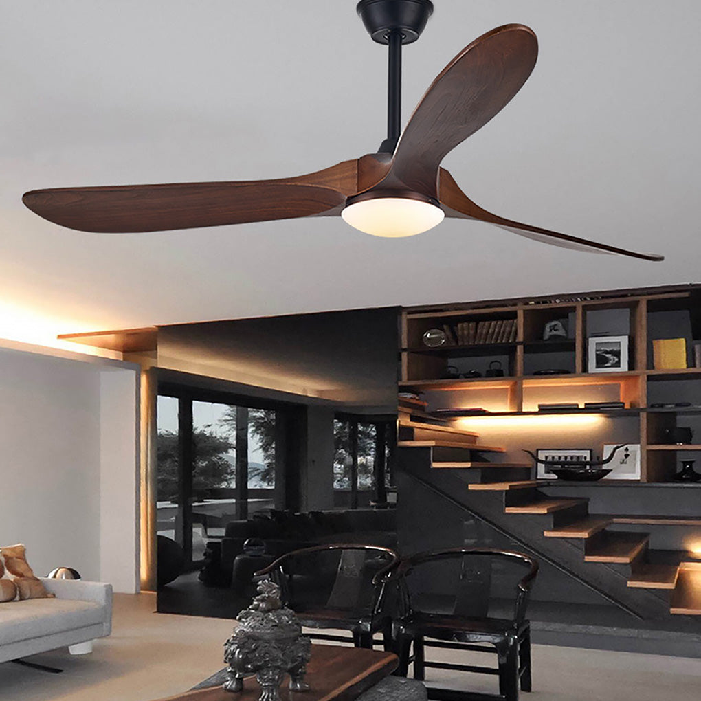 Retro Solid Wood Frequency Conversion Silent Ceiling Fan with LED Light