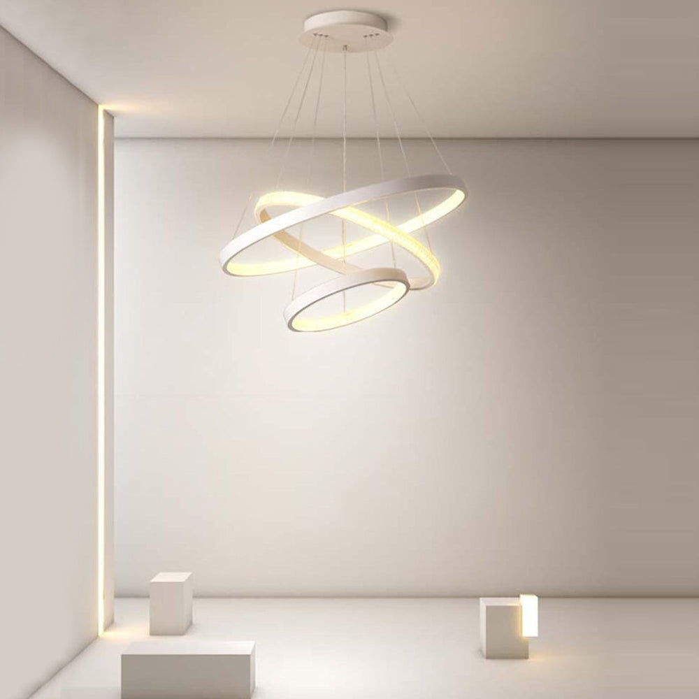 Round 3-Ring Modern LED Chandelier – Adjustable Hanging Design