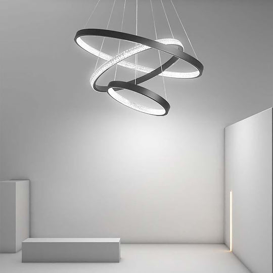 Round 3-Ring Modern LED Chandelier – Adjustable Hanging Design
