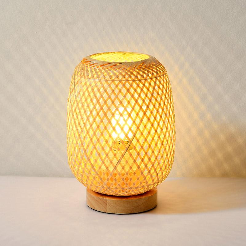 Japanese Rattan Table Lamp with Burlywood Base
