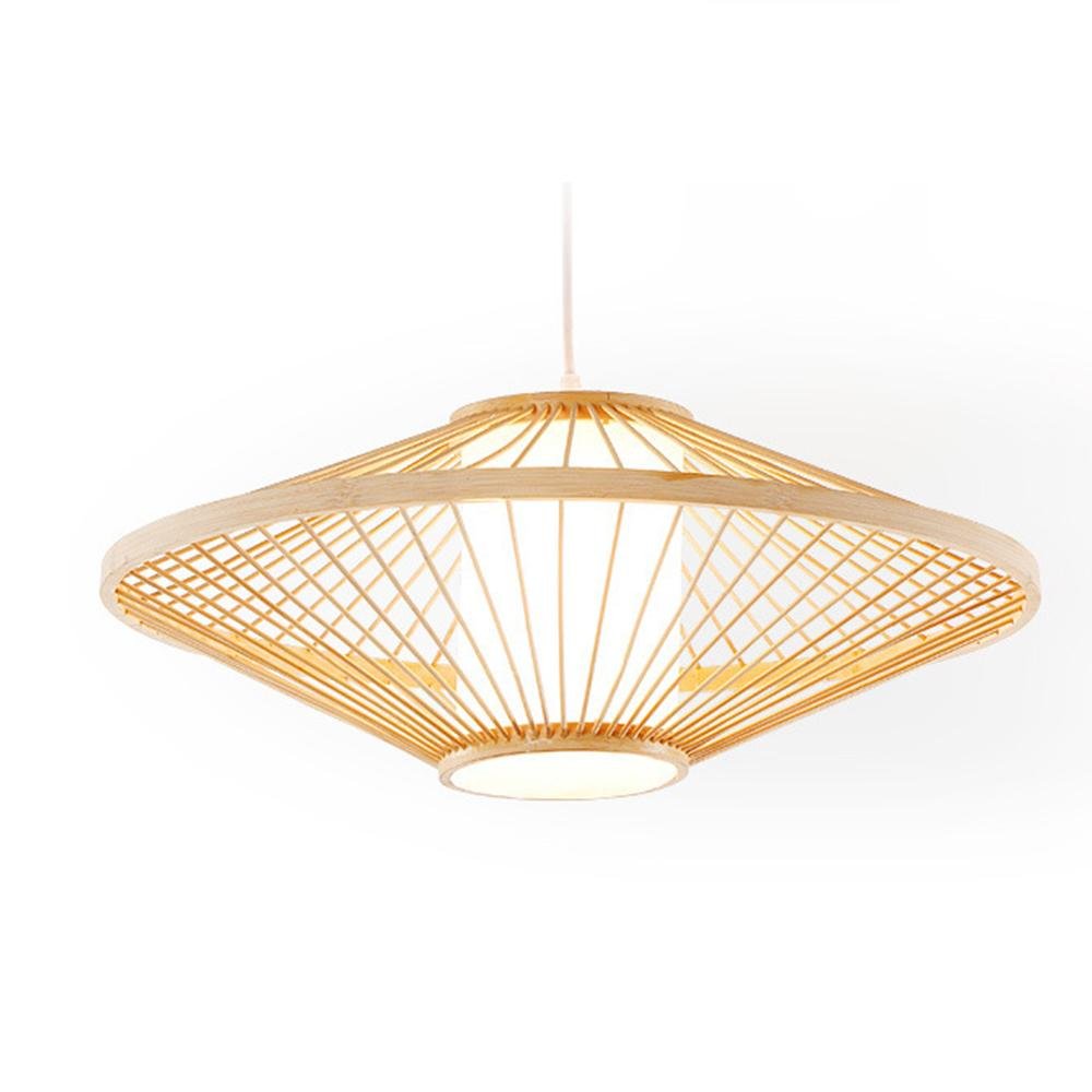 Circular Quasi Pyramid Black Bamboo Pendant Light