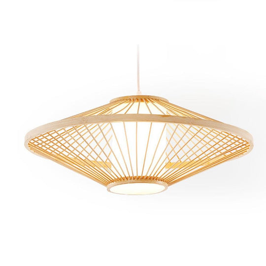 Circular Quasi Pyramid Black Bamboo Pendant Light