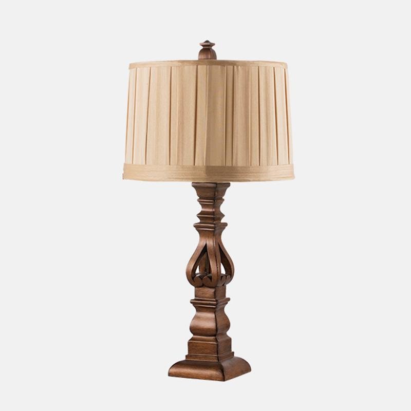 Antique Rustic Tower Table Lamp with Stripe Drum Shade