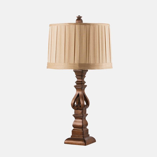 Antique Rustic Tower Table Lamp with Stripe Drum Shade