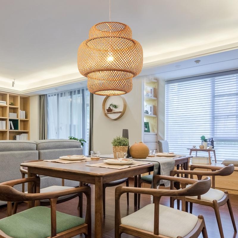 3-Tiered Rustic Bamboo Woven Pendant Light