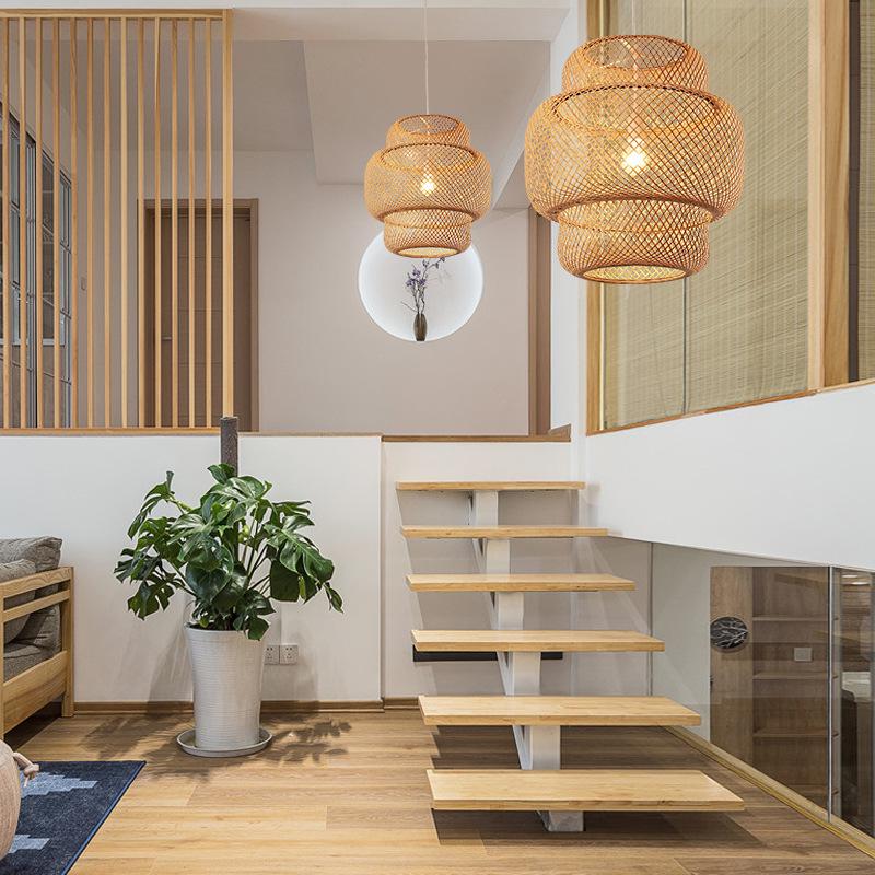 3-Tiered Rustic Bamboo Woven Pendant Light