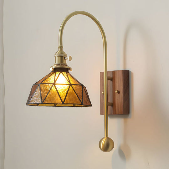 Vintage Brass Wall Light with Glass Shade