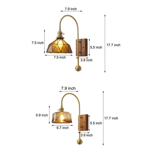 Vintage Brass Wall Light with Glass Shade