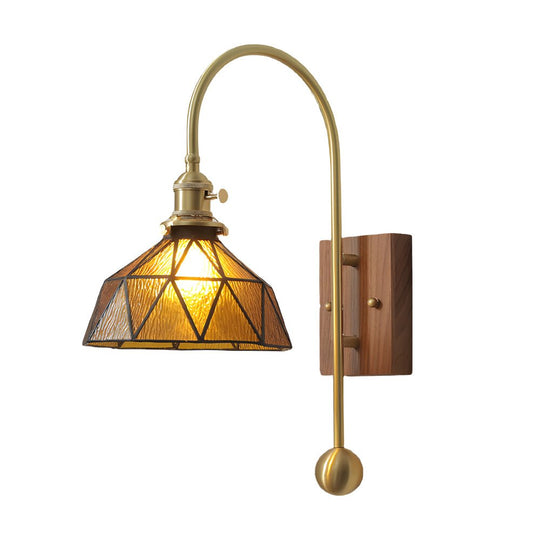 Vintage Brass Wall Light with Glass Shade