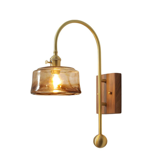 Vintage Brass Wall Light with Glass Shade