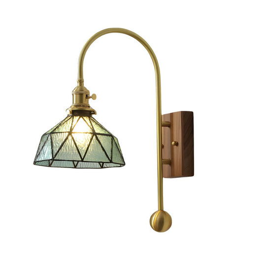 Vintage Brass Wall Light with Glass Shade