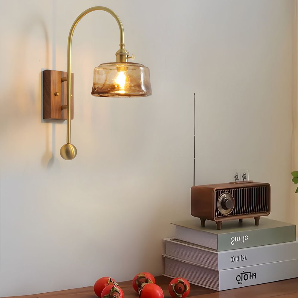 Vintage Brass Wall Light with Glass Shade