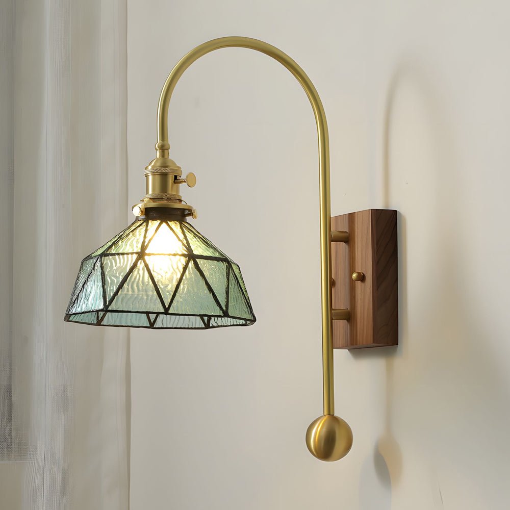 Vintage Brass Wall Light with Glass Shade