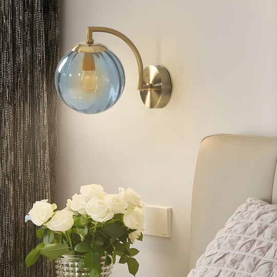 1-Light Curved Arm Wall Sconce with Multicolor Glass Shade