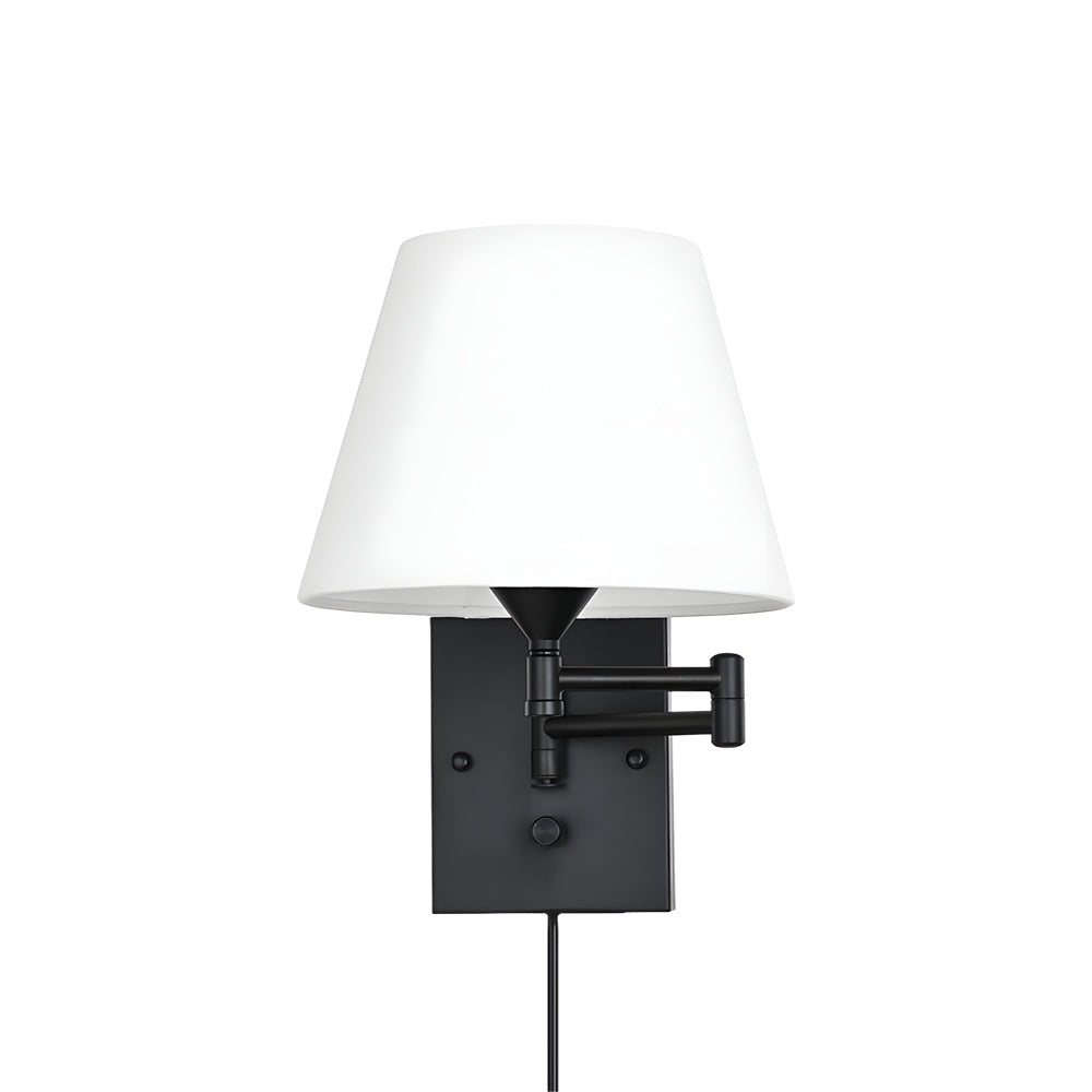 1-Light Linen/Brown/White Plug-In Swing Arm Wall Lamp with Fabric Shade