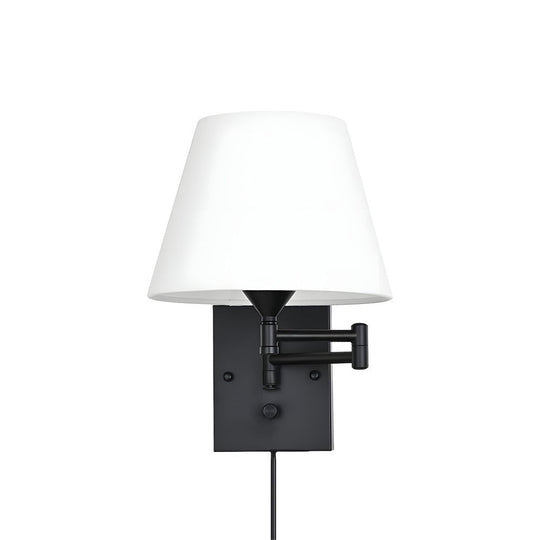 1-Light Linen/Brown/White Plug-In Swing Arm Wall Lamp with Fabric Shade