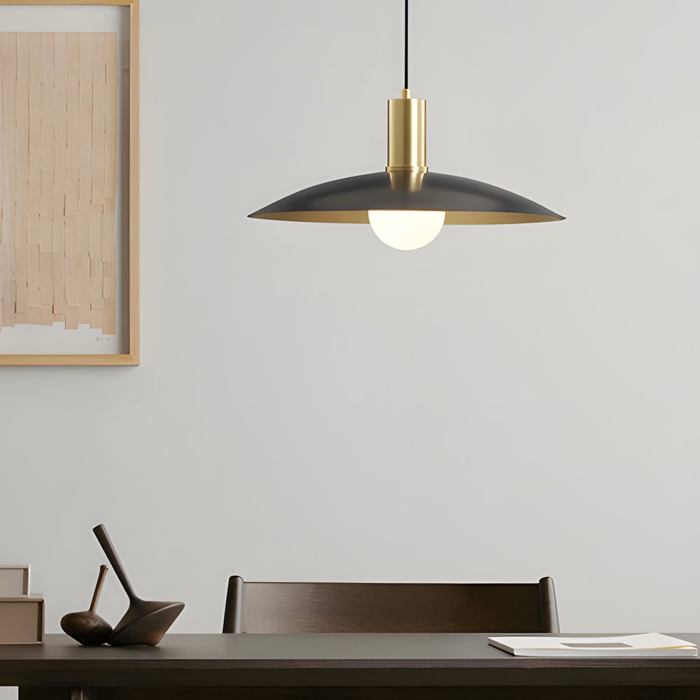 Mid-Century Brass Flared Pendant Light with Glass Shade – 1 Head