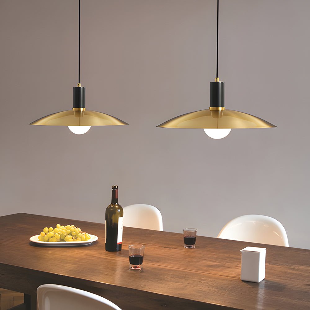 Mid-Century Brass Flared Pendant Light with Glass Shade – 1 Head