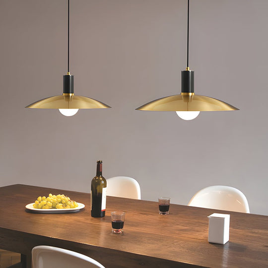 Mid-Century Brass Flared Pendant Light with Glass Shade – 1 Head