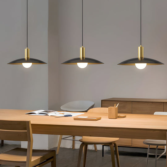 Mid-Century Brass Flared Pendant Light with Glass Shade – 1 Head