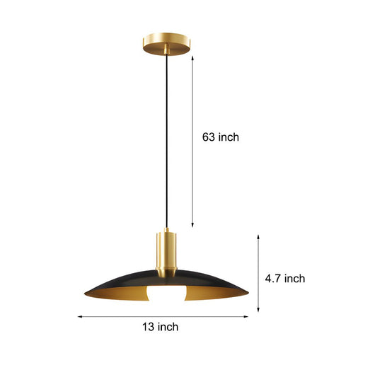 Mid-Century Brass Flared Pendant Light with Glass Shade – 1 Head