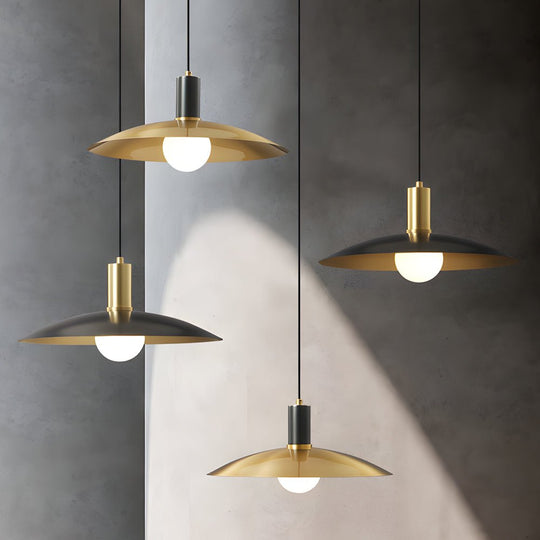 Mid-Century Brass Flared Pendant Light with Glass Shade – 1 Head
