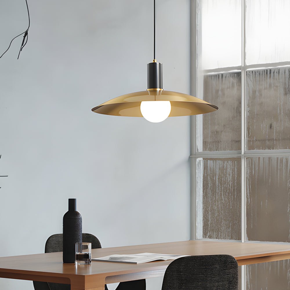 Mid-Century Brass Flared Pendant Light with Glass Shade – 1 Head