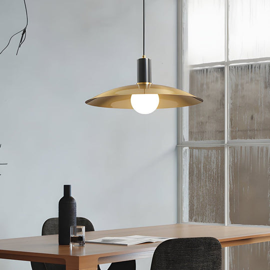 Mid-Century Brass Flared Pendant Light with Glass Shade – 1 Head