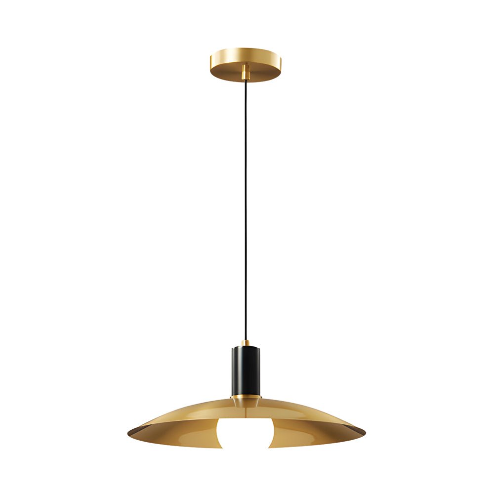 Mid-Century Brass Flared Pendant Light with Glass Shade – 1 Head