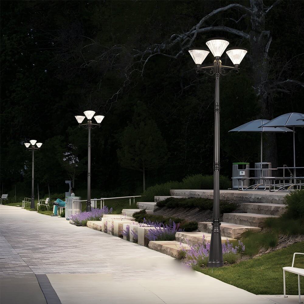 102-Inch Black Outdoor Street Light – 3-Head Post Lamp with Pole