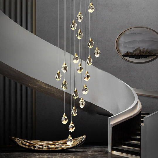 Spiral Crystal – Electroplated Metal Modern Duplex Staircase Chandelier