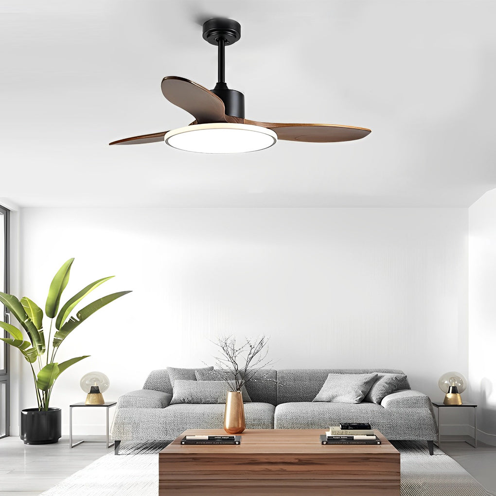 Wooden Nordic LED Ceiling Fan Light with Remote Control
