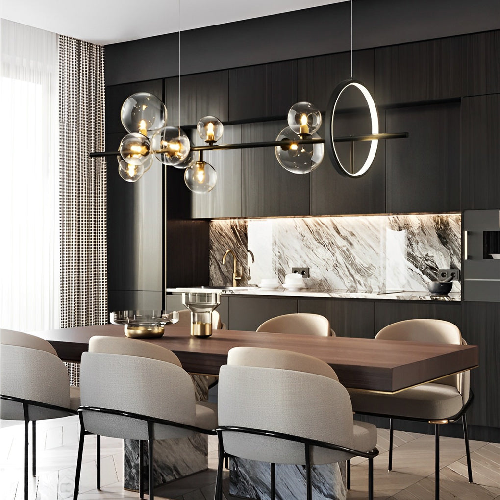 Circular Glass Bubbles LED Black Nordic Chandelier