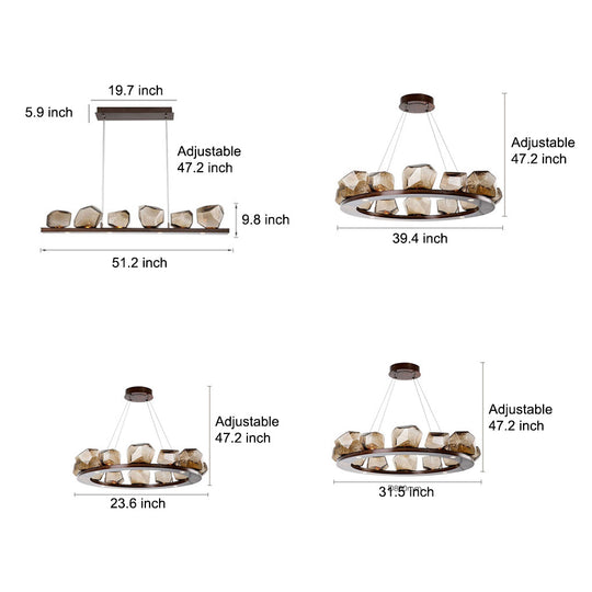 Irregular Cognac Glass Shade Modern LED Chandelier