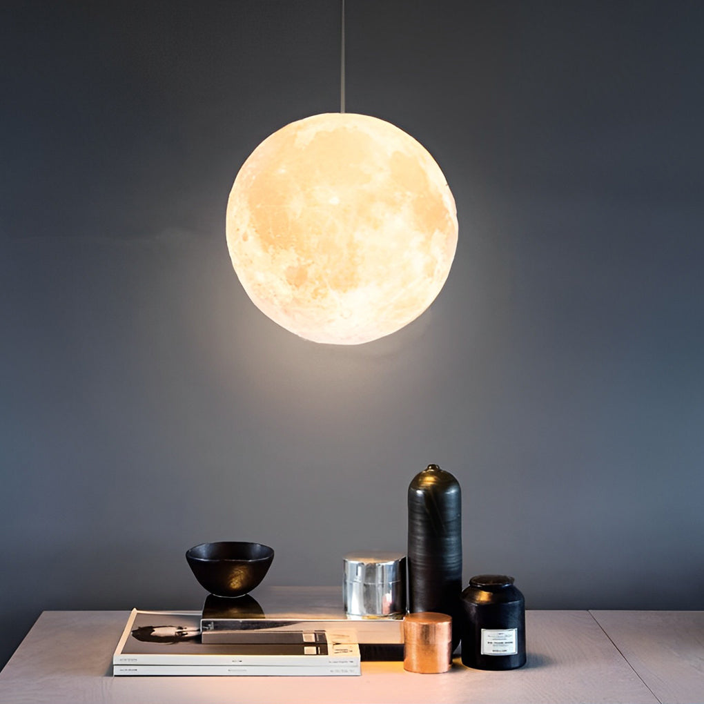 Round Moon Lunar 3D Creativity White Pendant Lamp