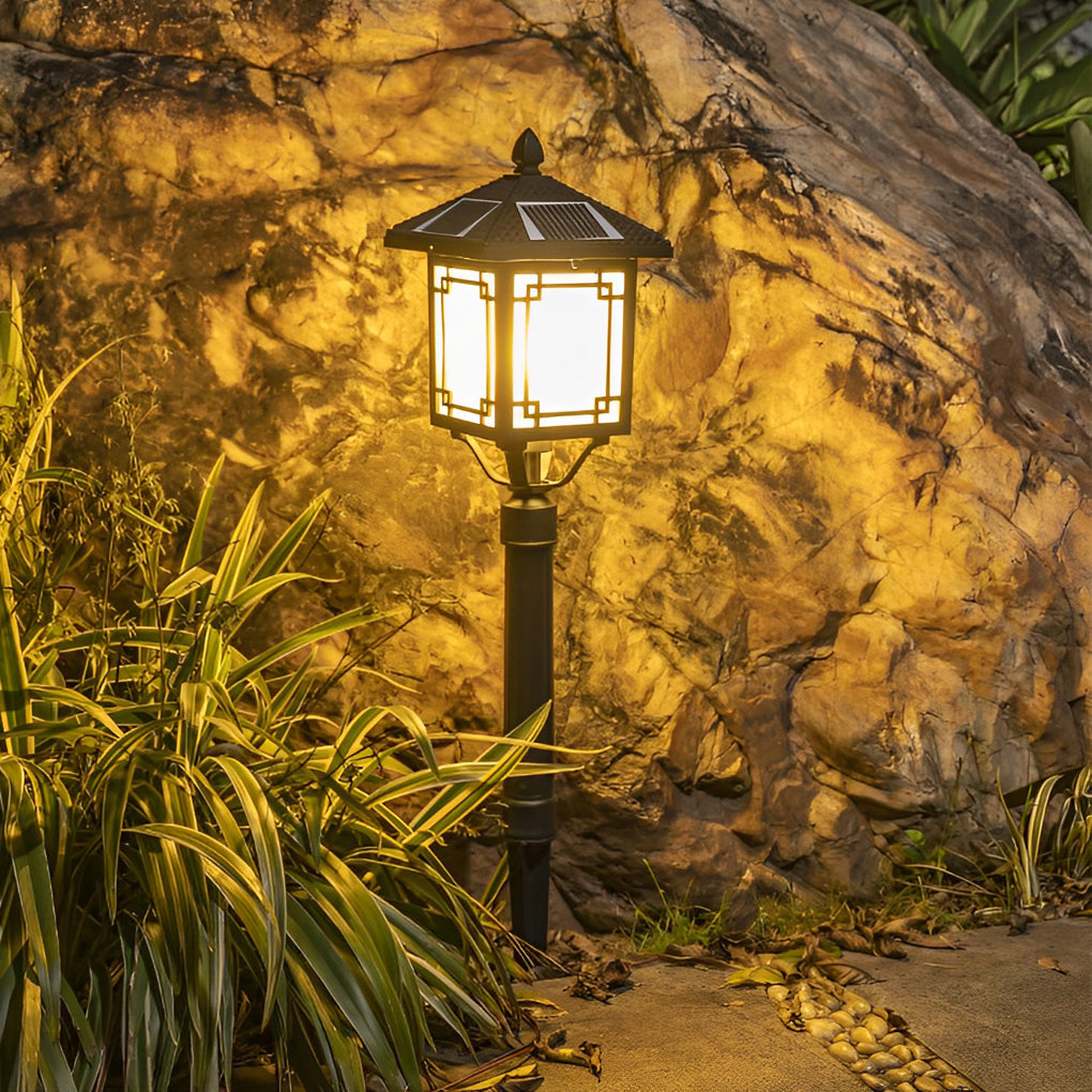 Ancient House Style Solar LED Post Light with 3-Step Dimming