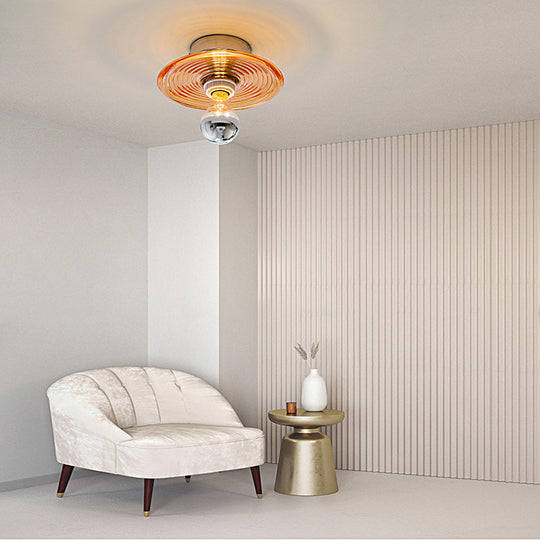 Round Stripes Glass Electroplated Iron Nordic Wall Lamp / Ceiling Light