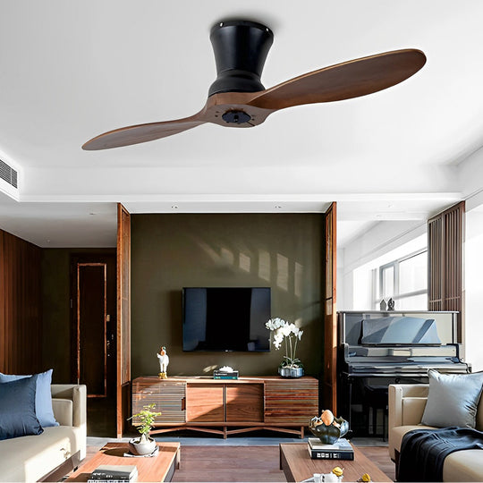 2-Blade Wooden LED Ceiling Fan Light with Remote Control