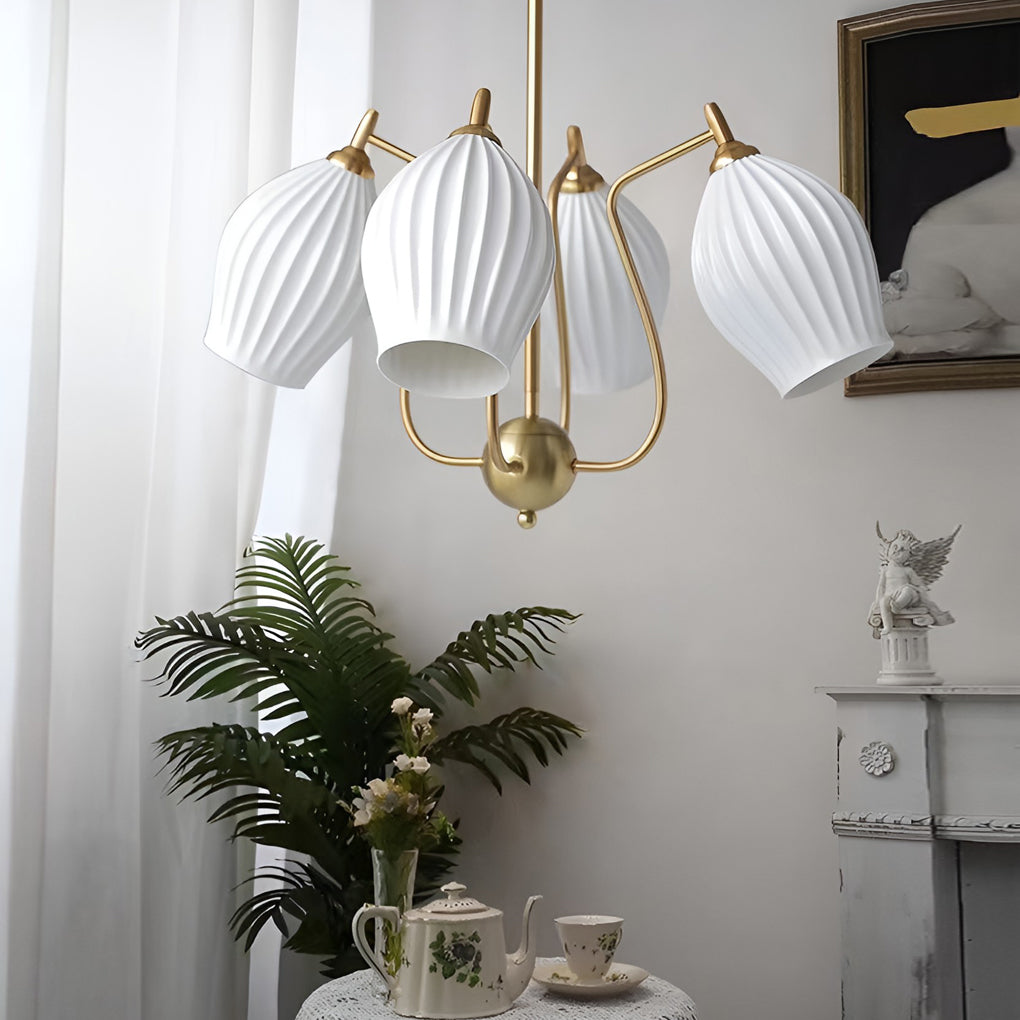 4 Lights Ceramic Flower-Shaped Warm Light Modern Ceiling Light