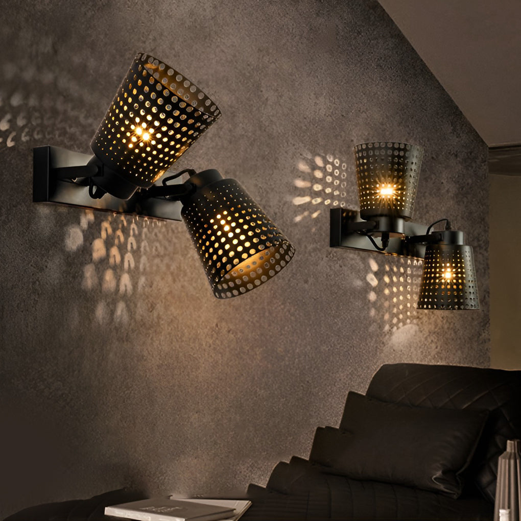 Retro Iron Hollow Adjustable Black Industrial Style Plug-in Wall Sconce