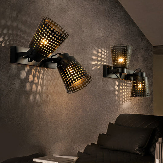 Retro Iron Hollow Adjustable Black Industrial Style Plug-in Wall Sconce