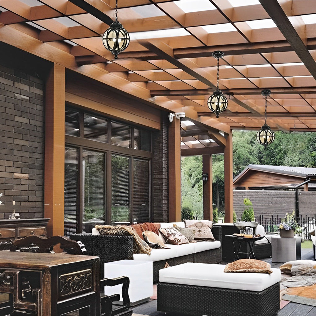 European Retro Pendant Aluminum Glass Outdoor Ceiling Light