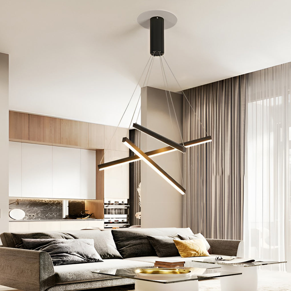 Minimalist Strip – Stepless Dimming LED Black Modern Chandelier with Remote